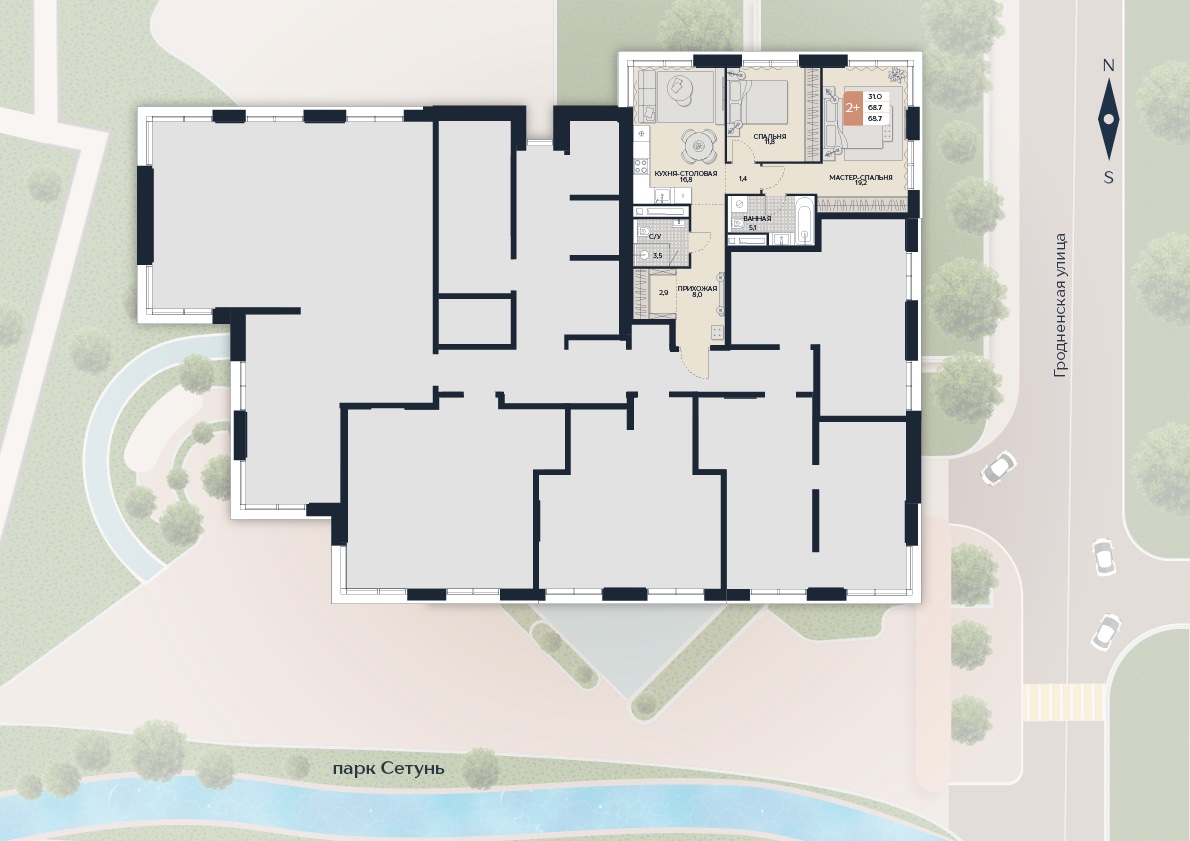 Расположение квартиры 120 на плане здания