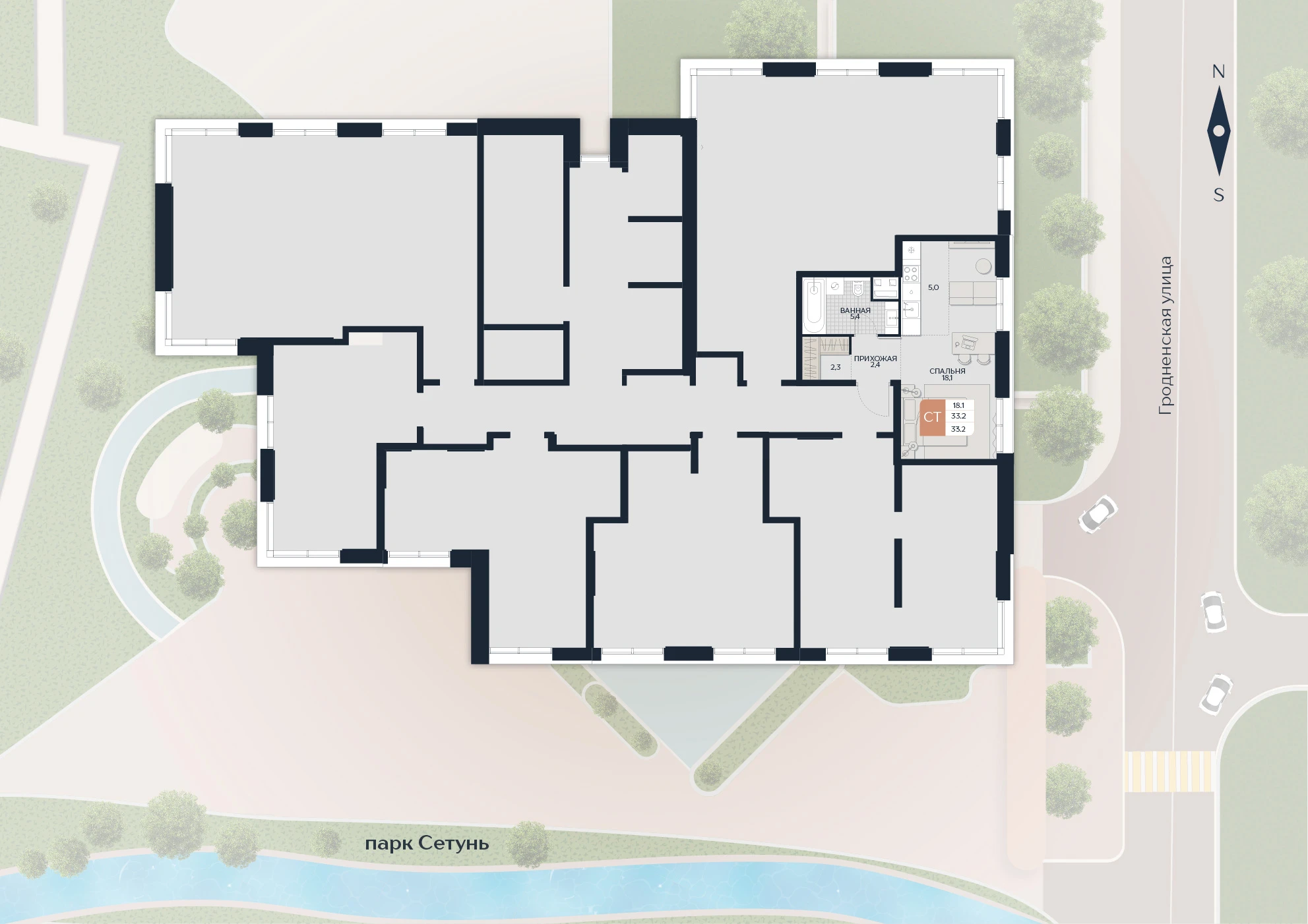 Расположение квартиры 90 на плане здания