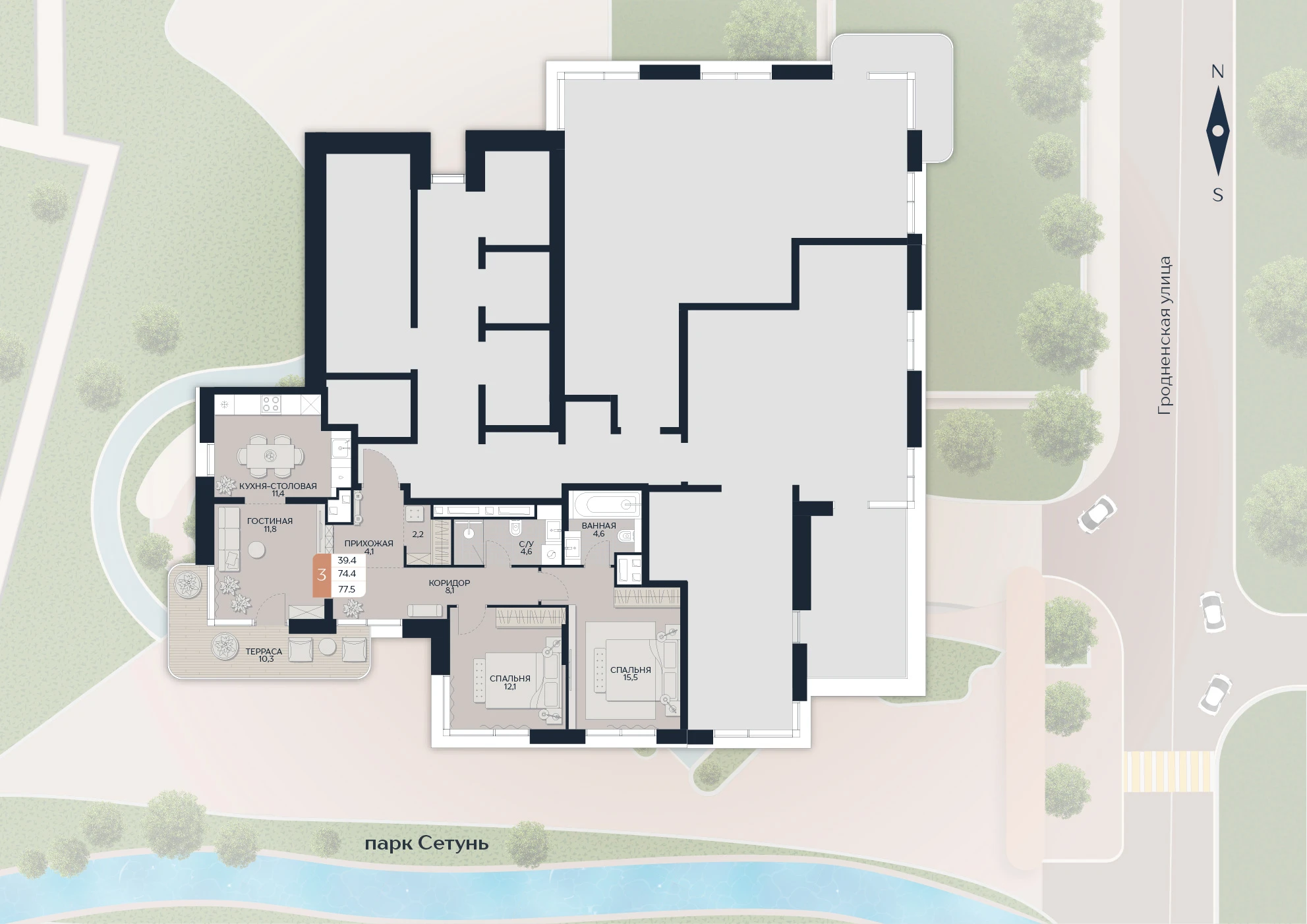 Расположение квартиры 210 на плане здания