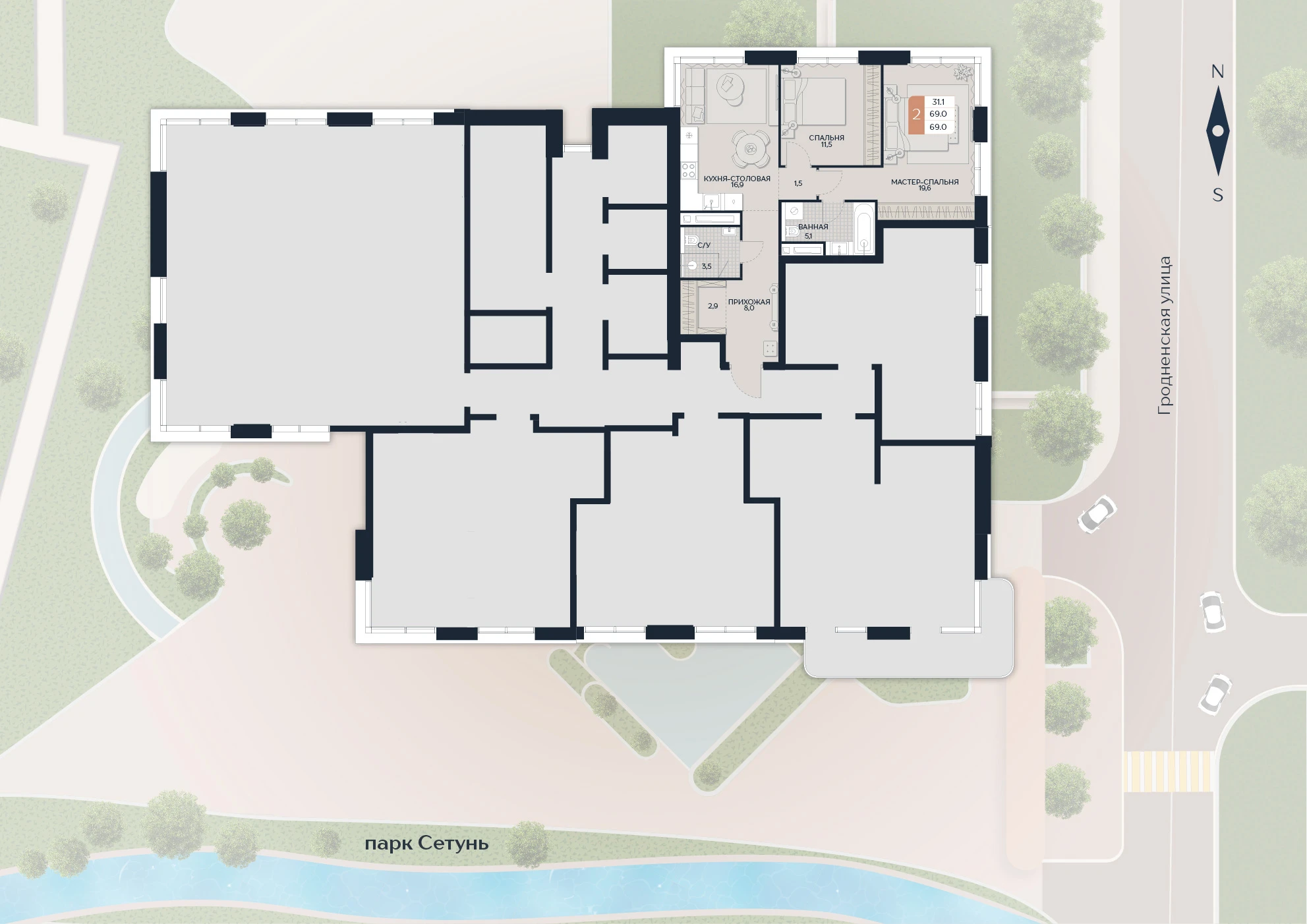 Расположение квартиры 174 на плане здания