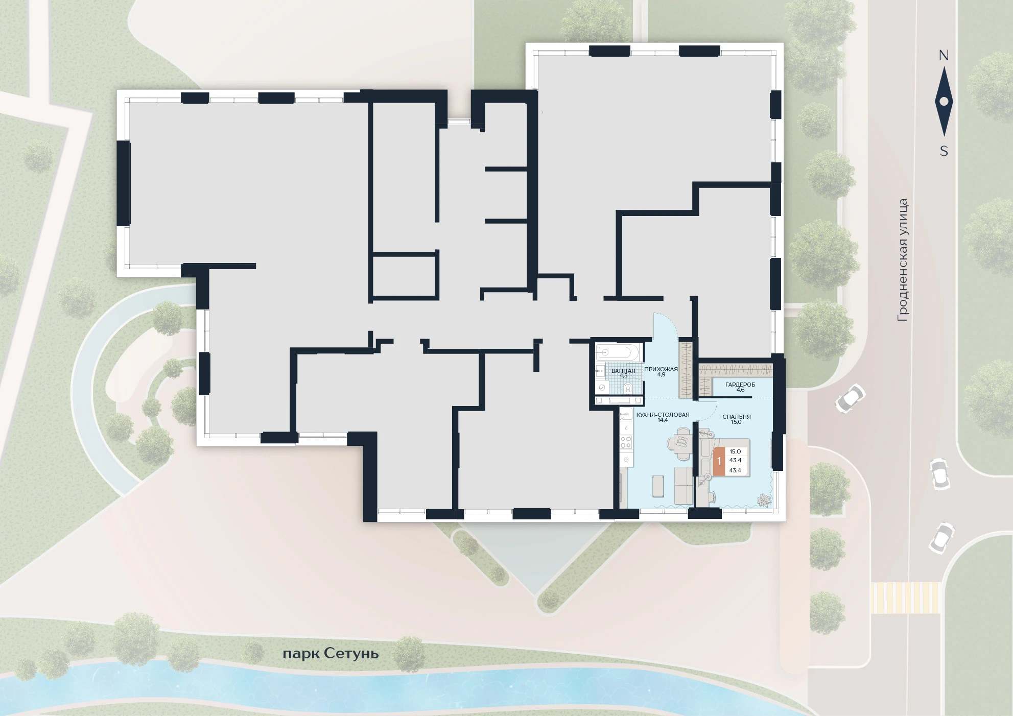 Расположение квартиры 104 на плане здания