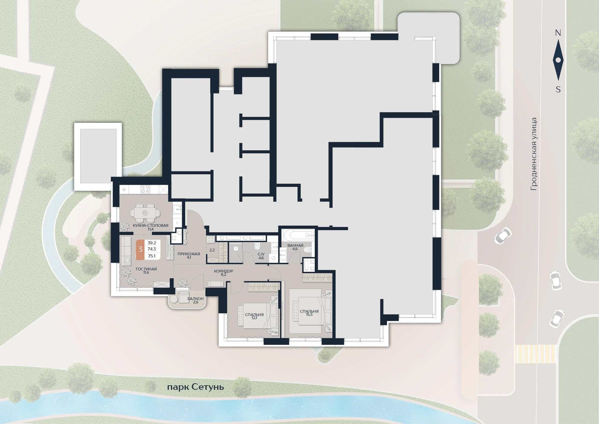 Расположение квартиры 205 на плане здания