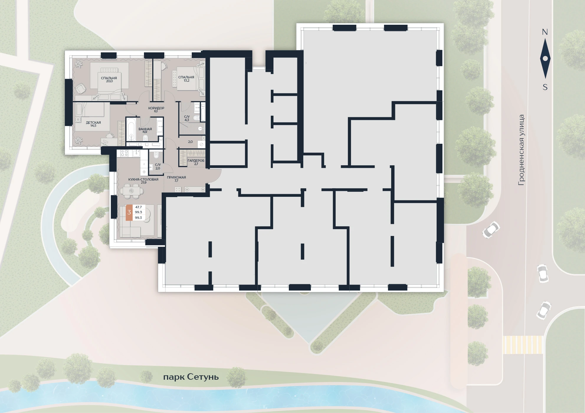 Расположение квартиры 143 на плане здания