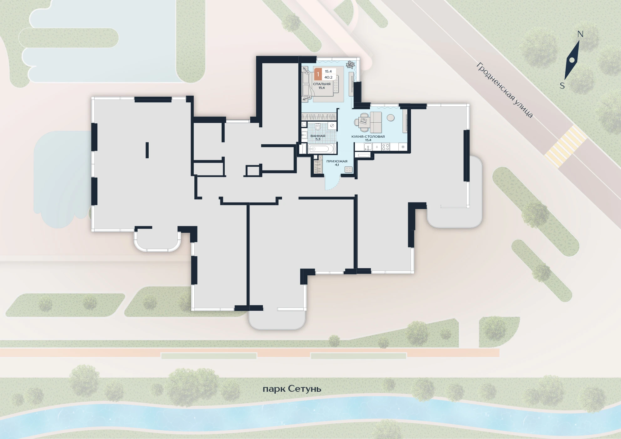 Расположение квартиры 62 на плане здания
