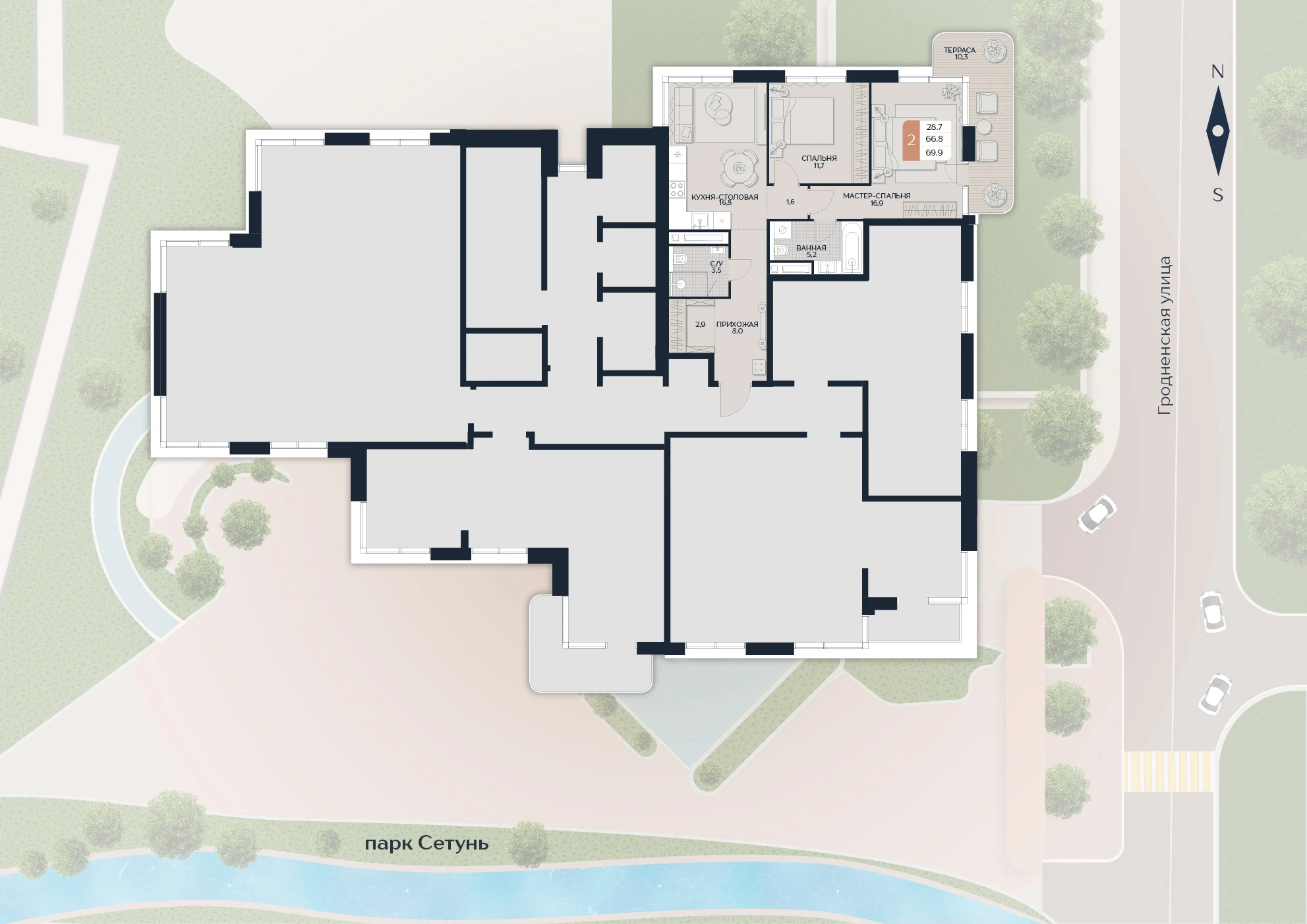 Расположение квартиры 196 на плане здания