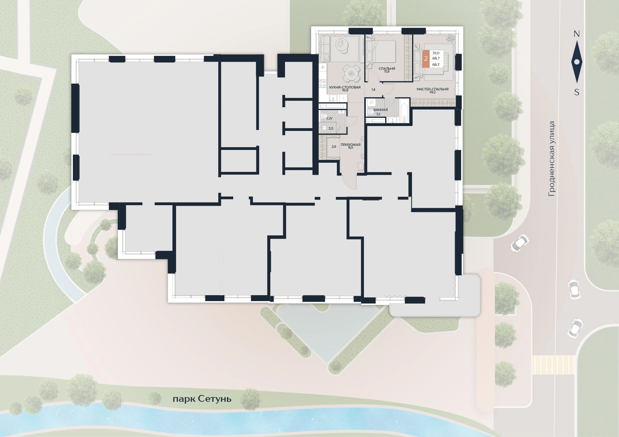 Расположение квартиры 150 на плане здания