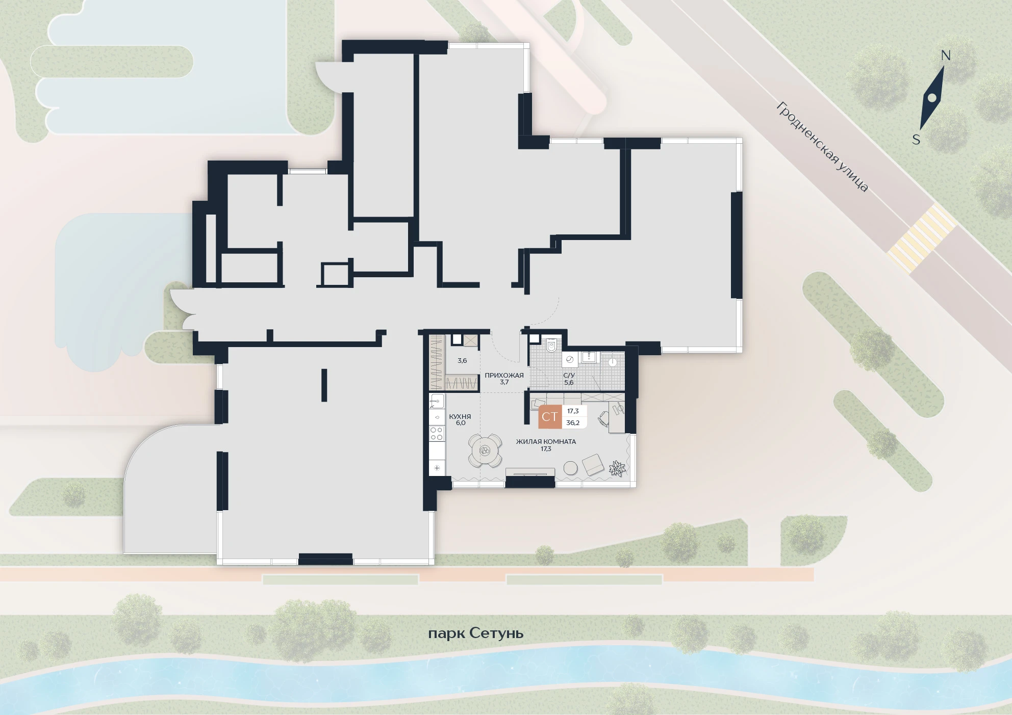 Расположение квартиры 48 на плане здания