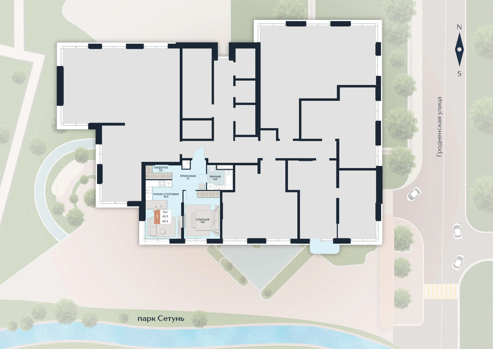 Расположение квартиры 130 на плане здания