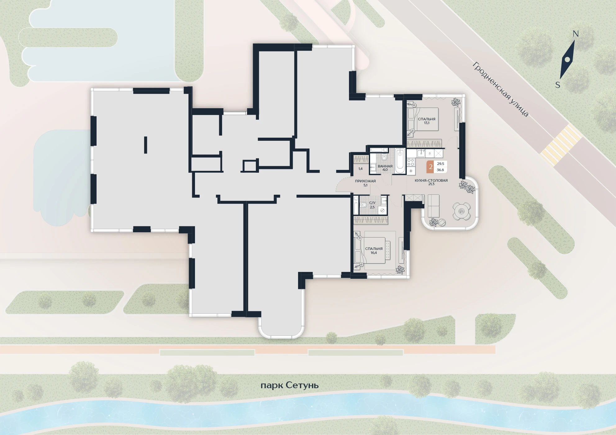 Расположение квартиры 55 на плане здания