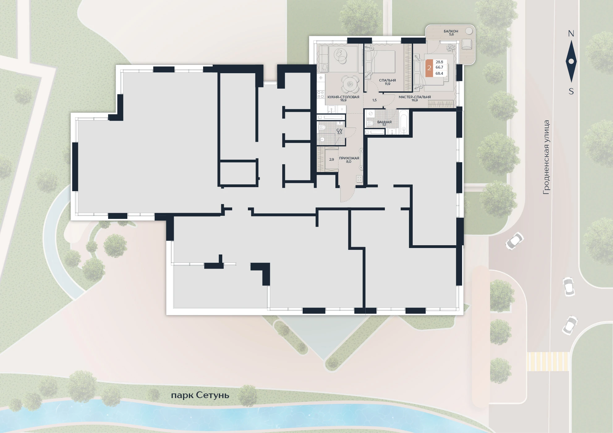 Расположение квартиры 186 на плане здания