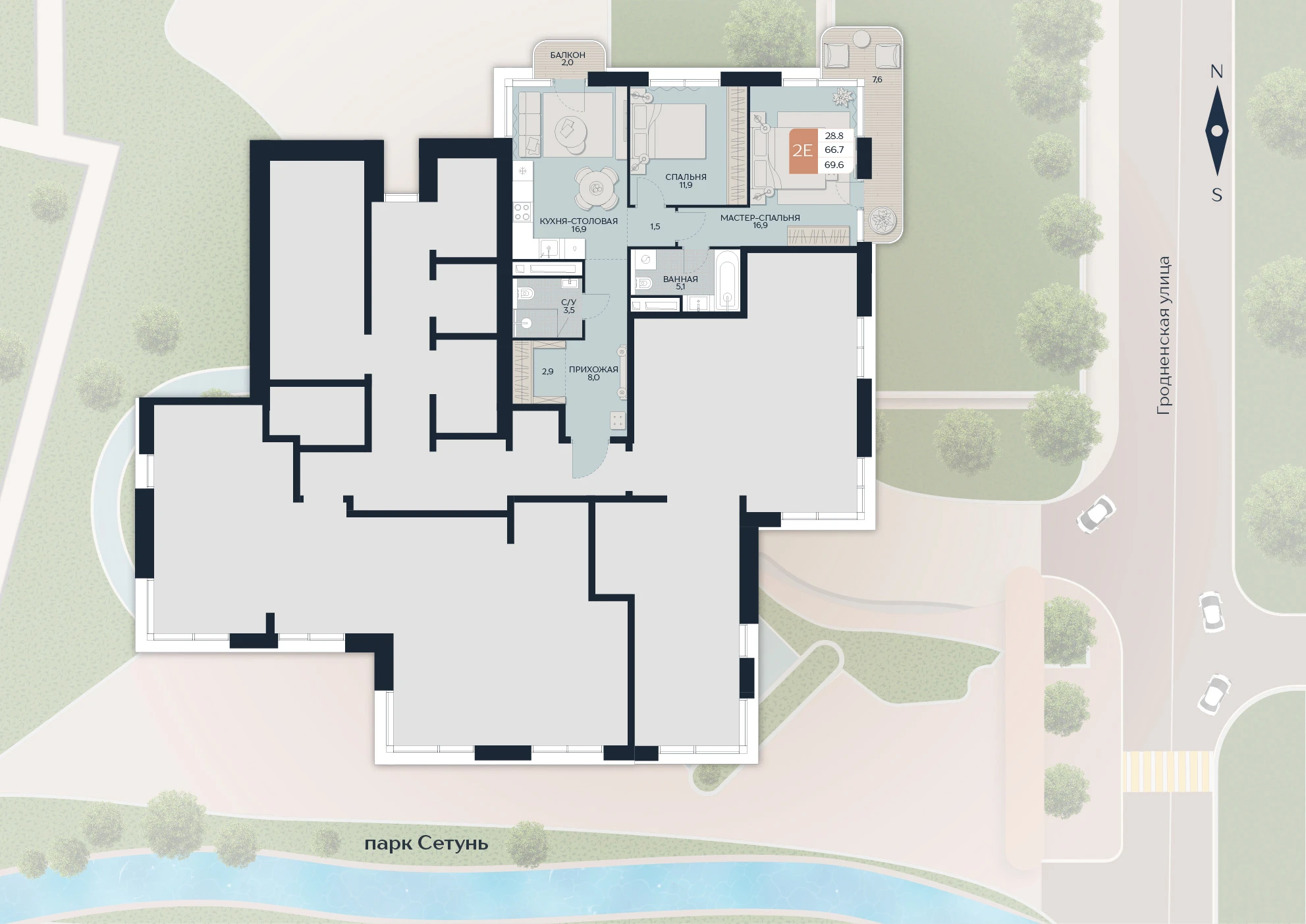 Расположение квартиры 214 на плане здания