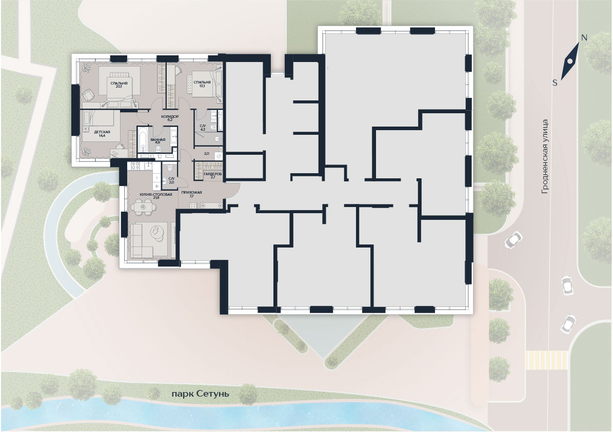 Расположение квартиры 107 на плане здания