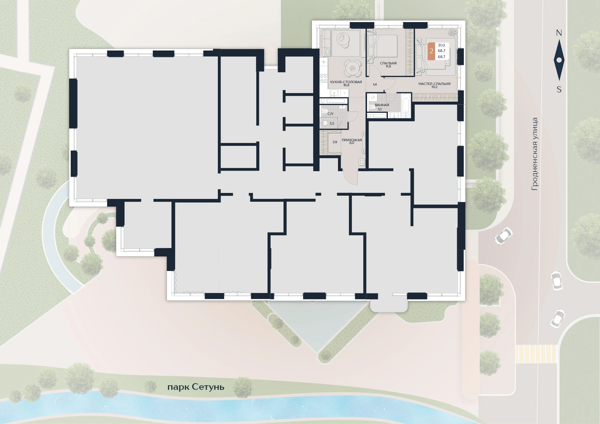 Расположение квартиры 144 на плане здания