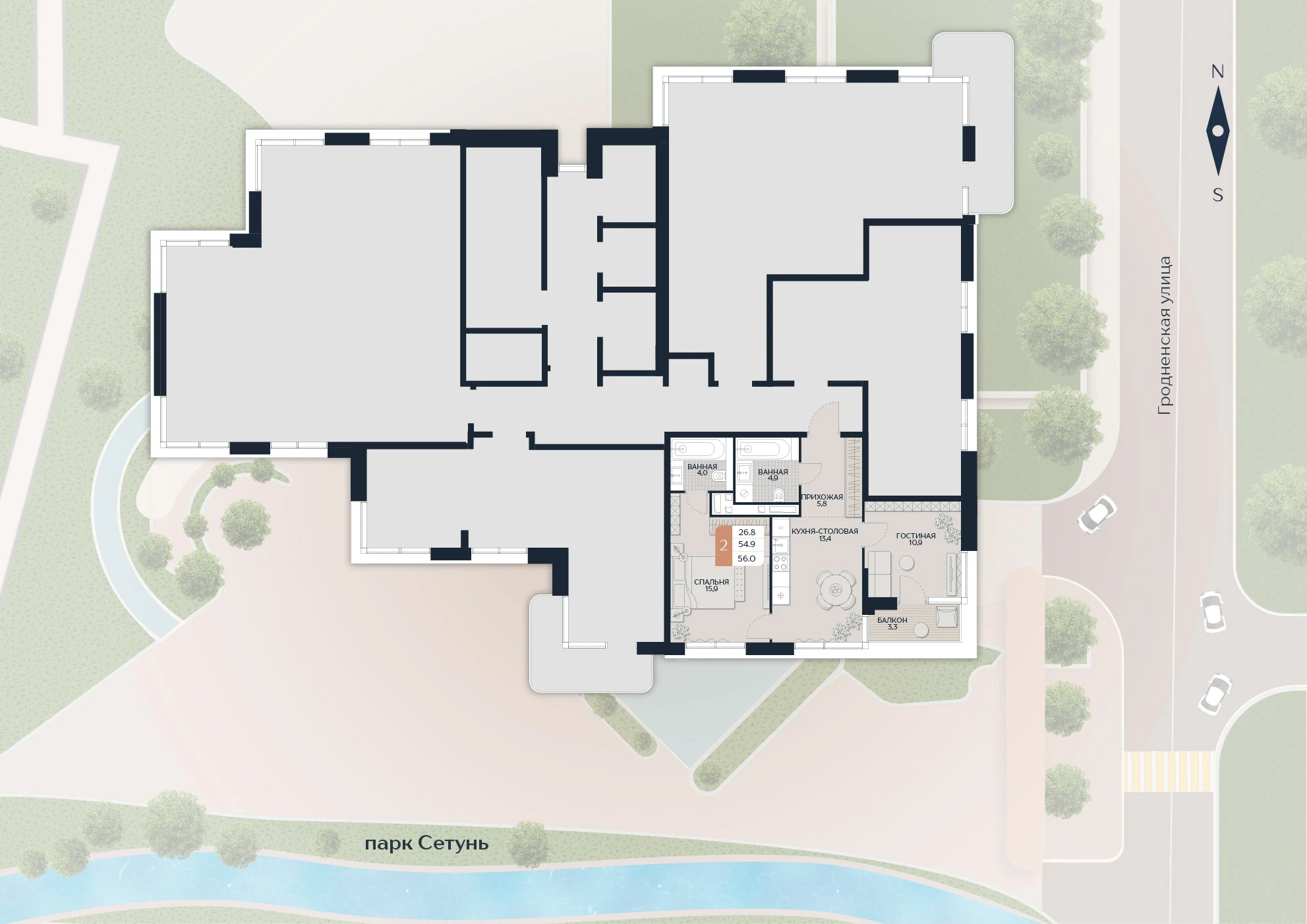Расположение квартиры 198 на плане здания