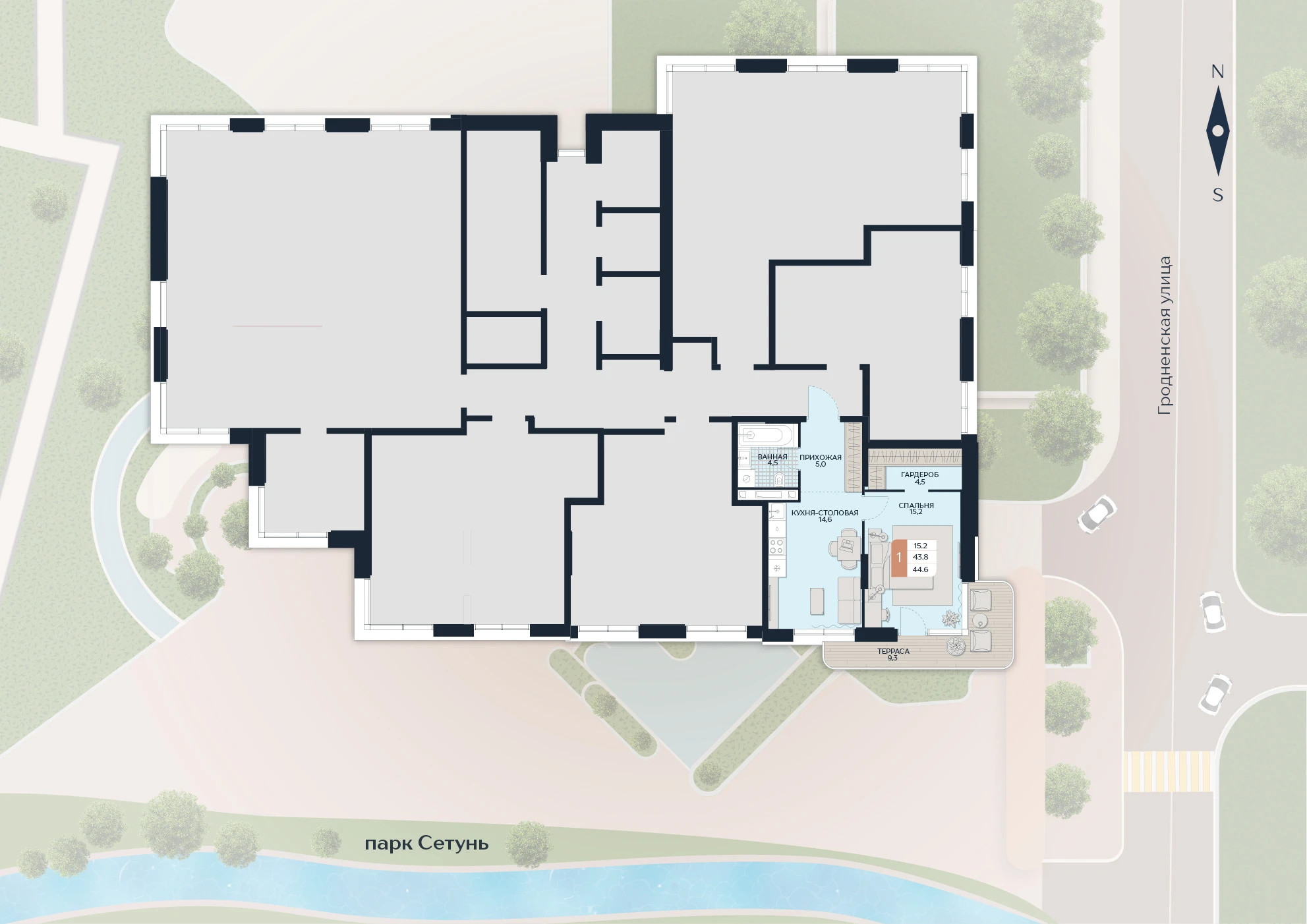Расположение квартиры 152 на плане здания